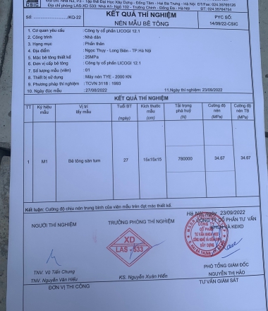 Kết Quả Nén Mẫu Bê Tông